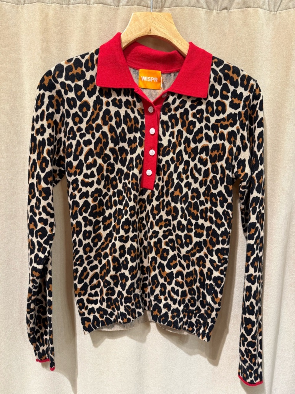 Leopard Print Polo Sweater with Red Trim - Picture 5 of 11